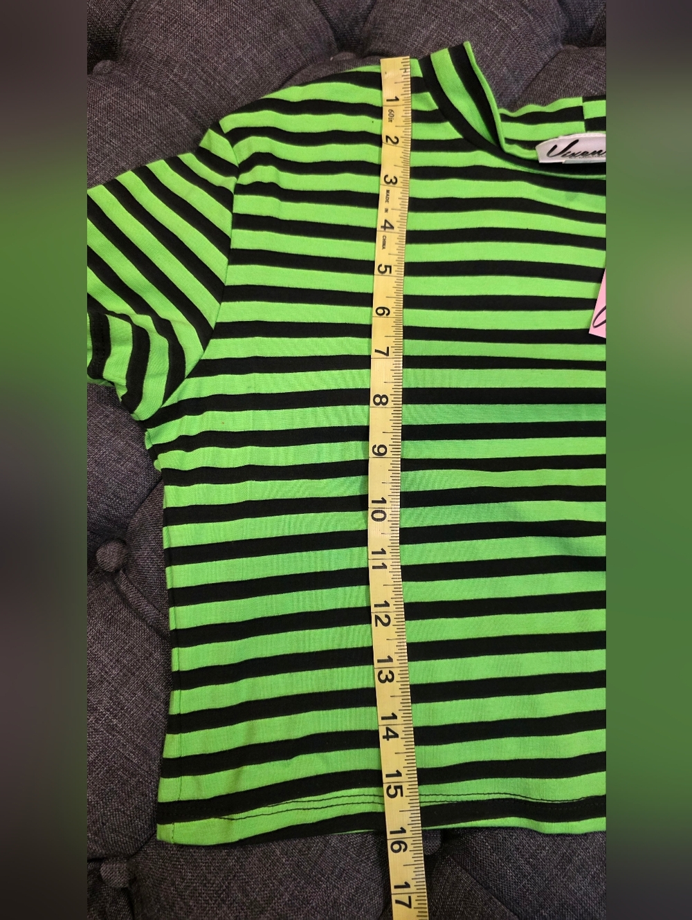 Vixen Bad Girl Green Black Striped Cropped Top - Picture 3 of 4